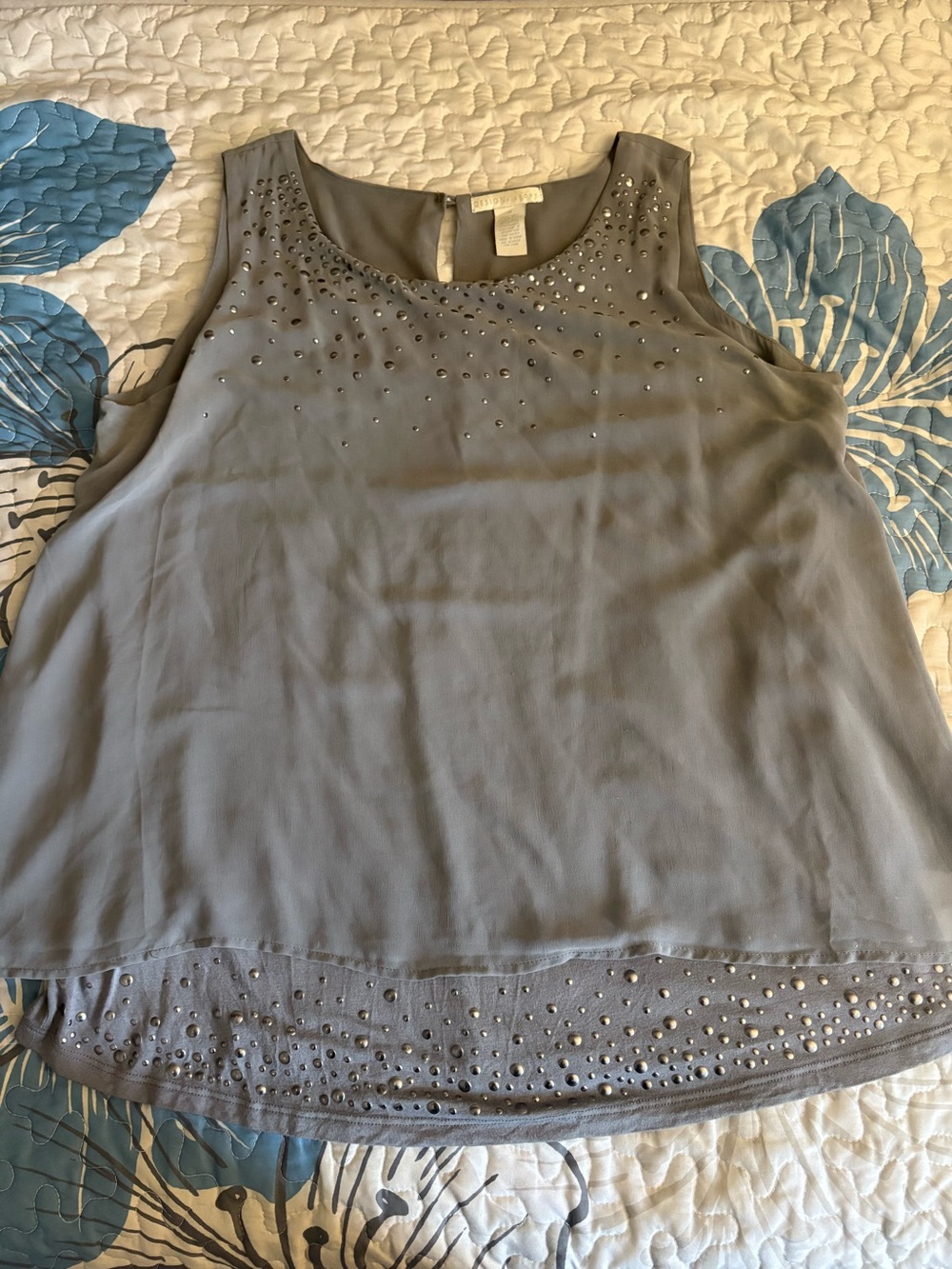 Design History Gray Sleeveless Embellished Sleeveless Top